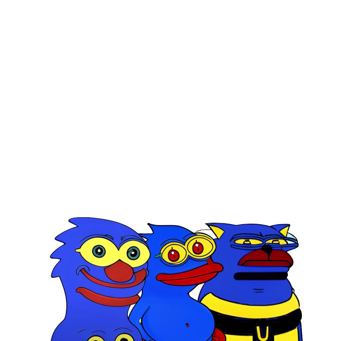 Three blue cartoon characters with exaggerated yellow-ringed eyes and red smiles/lips appear at the bottom of a mostly blank white frame, seemingly reacting with intensity or surprise—visually matching the chaotic, attention-grabbing tone of the post asking followers if they're still tuned in to the $BITCOIN ticker.