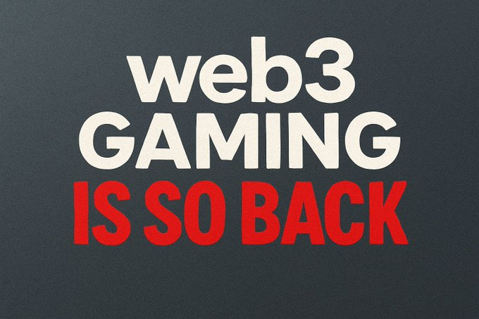 Bold text on a dark textured background reading 'web3 GAMING' in white and 'IS SO BACK' in red.