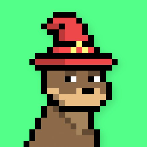 The image features a cartoon depiction of a brown bear wearing a red hat with a yellow pom-pom, giving off an impression that he might be a wizard or a magical creature from a fairy tale. The bear appears to have a serious expression on his face as if he is contemplating something important. The background color of the image is green, which contrasts nicely with the brown fur and red hat of the cartoon character.