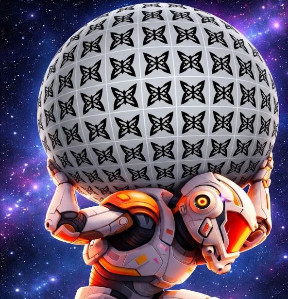 The image features a robot wearing an orange suit that has a large ball strapped to its back. The robot appears to be carrying out a task or mission, possibly related to space exploration or other futuristic scenarios. The background of the image is filled with stars, which adds to the futuristic and technological atmosphere. The caption provided in the image suggests that this robot was used as part of a commitment test for a gaming company called Quip Network. This test involved solving optimization problems within a specific time frame while wearing the suit-equipped robot.