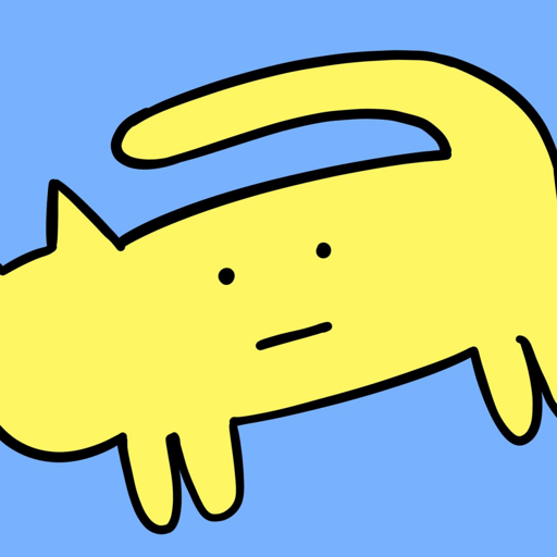 A simple cartoon illustration of a yellow cartoon creature with long ears and a neutral expression against a solid light blue background.