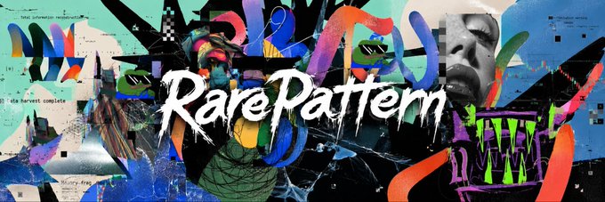 The image features an advertisement for a band called RarePattern. The band's logo is displayed prominently across the image, with the text "RarePattern" written above them. The background of the image is filled with various colorful illustrations and designs, creating a visually appealing and artistic atmosphere. The caption below the image reads: "Focus on what is in the image and how it relates to the post."