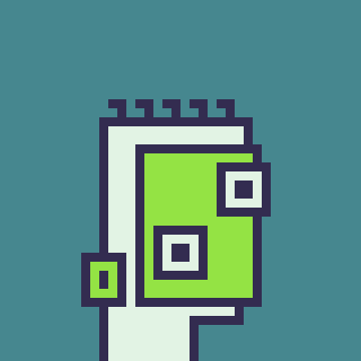 A pixel art illustration of a green, blocky character resembling a retro handheld game console with eyes and a door on its side, on a teal background.