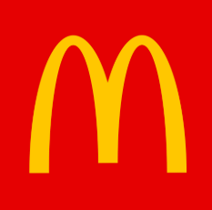 The golden arches McDonald's logo is displayed on a red square background.