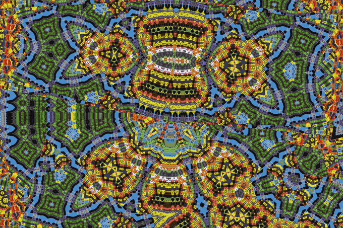 A vibrant, kaleidoscopic digital artwork featuring symmetrical, pixelated patterns in bright greens, oranges, blues, and reds, mirroring the generative code-based nature celebrated in the "Art From Code" collection. It serves as mintage #88 of 144, now at 89 minted.