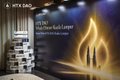 The image displays a promotional graphic with the text "HTX DAO" and "New Phase And Lattice," alongside a stylized flame icon and a modern city skyline featuring illuminated twin towers, visually capturing the energy and significance of the HTX DAO Kuala Lumpur Night Banquet.