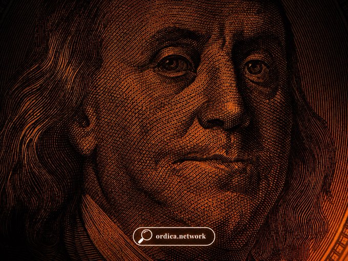 A detailed engraving-style portrait of Benjamin Franklin, rendered in rich orange and black tones, appears on what resembles U.S. currency. The "ordica.network" watermark is visible at the bottom, tying the iconic image of financial history to ORDICA's message about maximizing the value of every dollar.