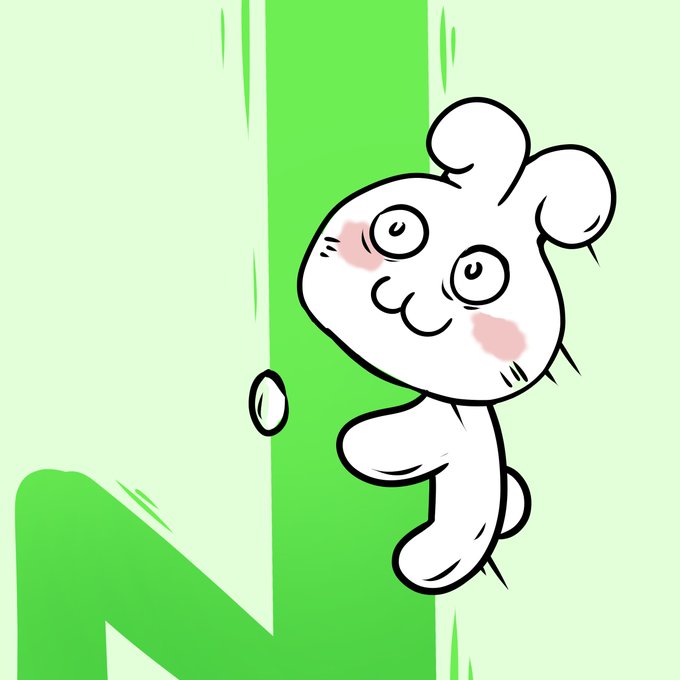 A cartoon white mouse character jumps alongside a large green arrow pointing upward.