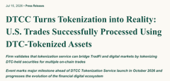 The image appears blurry, but contains a DFCC announcement stating that "DFCC Turns Tokenization into Reality: U.S. Trades Successfully Processed Using DFCC's Tokenized Assets," noting a "First Tokenization on a Major U.S. Stock Using BTC as Collateral Facilitates 24/7 Coverage."

The post likely relates humorously to this news, suggesting that DFCC's tokenization success with BTC collateral may be driving speculation about a new all-time high (ATH)—before the "Ohh, wait..." punchline reveals the poster is ironically referring to DFCC (or another asset) rather than major crypto, highlighting how real-world tokenization milestones are getting mistaken for crypto hype.