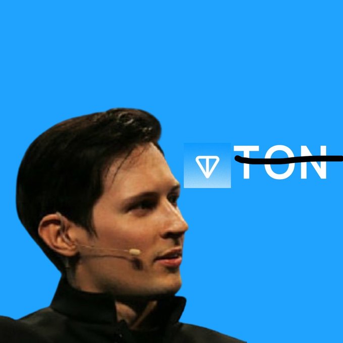 The image features a man wearing headphones, with his face partially obscured by them. The background is blue, which contrasts with the white text that reads "TON" at the top of the image. Below this, there's a small square containing an icon of a Vechile symbol. The caption below the image states "$TON ➝  $GRAM one of the most bullish rebrands in crypto history @durov for president".