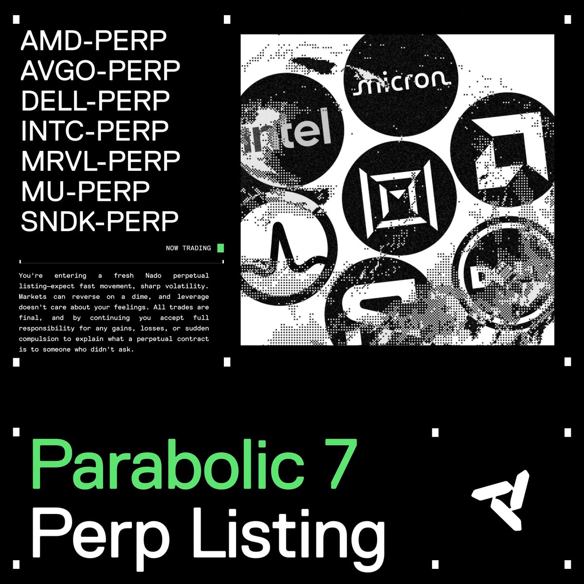 "Parabolic 7" refers to a new product named after a person who created the Parabola function in MATLAB. The name has been given to this function for everyone's watching, trading now on @nadoHQ. This is indicated by the green text that reads "@nadoHQ".