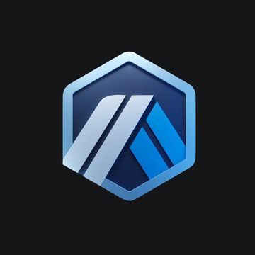 The image features a blue hexagon-shaped logo, which appears to be a symbol or emblem related to cryptocurrency or blockchain technology. The logo has two vertical lines intersecting each other at the center of the hexagon, creating an 'A' shape. The background is black, and there are some text elements in the image that read "BREAKING: Arbitrum leads all chains in cumulative DeFi bridge net flows with +$16.3B." This suggests that the logo might be associated with a specific cryptocurrency or blockchain project, possibly related to Arbitrum's role as a leader in the DeFi space.
