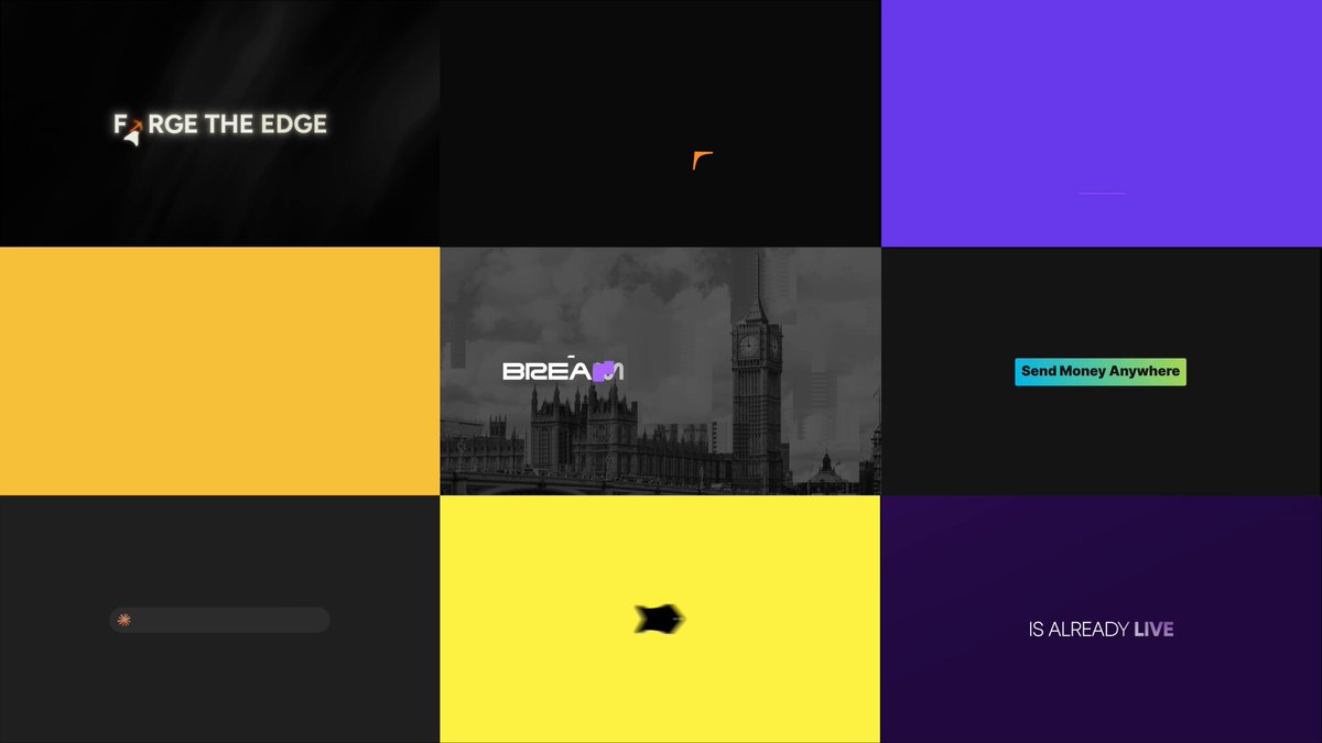 The image features a grid of nine squares, each containing different colored backgrounds. The background colors are yellow, black, purple, blue, green, orange, pink, and white. Each square has a unique design or logo related to the Solana ecosystem. The text "Forge the Edge" is displayed in various positions within the squares, indicating that this image may be used for promotional purposes or as part of a larger marketing campaign.