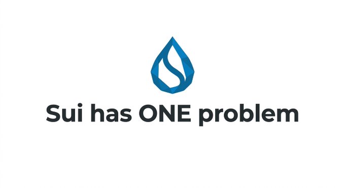 The Sui blockchain logo (a blue water drop) appears above the text 'Sui has ONE problem'.