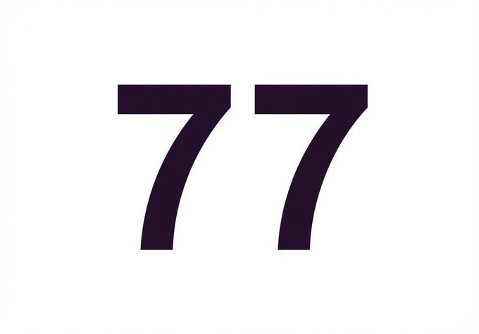 The image displays the number "77" in large, bold, dark purple text on a white background. The caption relates to the post by illustrating the specific numerical ending ("77") mentioned as the condition for dropping the CA (contract address).