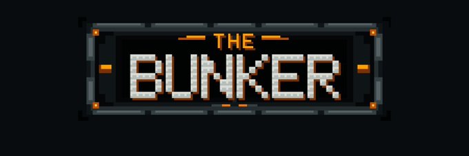A pixel-art style banner displaying "THE BUNKER" in orange and white blocky text within a metallic frame, serving as promotional artwork for the @thebunkerhood collaboration drop offering 10,000 whitelist spots via a 10-hour FCFS event.
