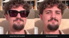 The image shows two photos of a man wearing sunglasses with a beard. The first photo features him wearing the sunglasses, while the second photo shows him without them. Both photos have a similar composition, with the man's face prominently displayed against a gray background. There is no text present in either photo, and the focus on the man's facial hair and sunglasses suggests that he might be a fan of James Wynn or someone who has been involved in his work. The post seems to be promoting an event related to James Wynn, possibly a meet-and-greet or a similar gathering for fans of the actor.