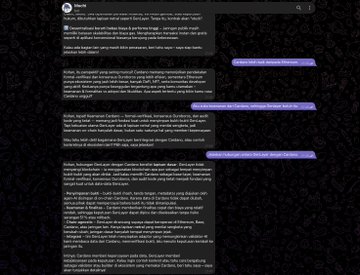 A screenshot of a user interface, likely a chat or messaging platform, displaying paragraphs of Indonesian text on a dark background with the 'Grok AI' branding visible at the top.