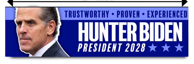 The image features an advertisement for Hunter Biden that appears to be posted on a website or social media platform. The poster shows a close-up of the former president's face with a picture below it featuring him as the central figure. The text on the poster includes mentions such as "Trustedworthy", "proven", "experienced", and "President 2028". 

The image also contains other relevant information, like the number "1" in the bottom right corner and what appears to be a statement about volume growth or momentum behind the project. The overall context suggests that this advertisement is promoting a campaign related to President Biden's activities or achievements during his time as the leader of the United States.