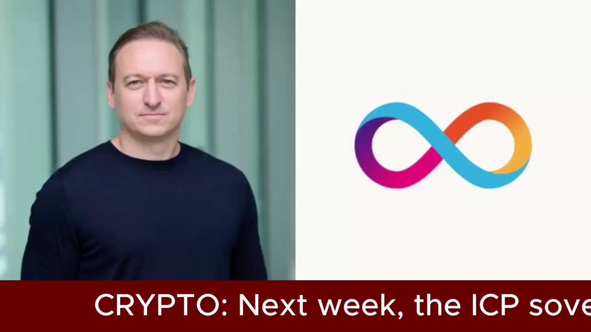 The image features a man standing next to a poster with an "ICP" logo. The poster has a colorful design featuring a large "infinity" symbol surrounded by a rainbow, which appears to be related to the concept of data sovereignty or infrastructure resilience in the context of the Internet Computer sovereign cloud. The caption below the image reads: "Next week could be a big one for $ICP @PierreSamaties is set to present the Internet Computer sovereign cloud to government and enterprise leaders in Paris".