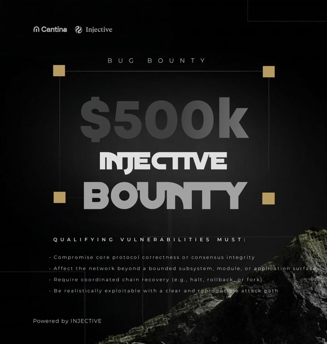 The image shows a post about a bug bounty for $500k. The title of the post is "Bugs Bounty" at the top, followed by a description that mentions a recent bounty. Additionally, there are two lines of text on the poster discussing vulnerabilities and how they can be addressed through participating in the bug bounty program.