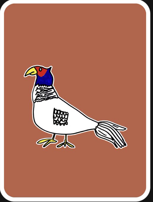The image features a white bird with a blue head and tail standing upright against an orange background. The bird appears to be a pheasant, as indicated by its distinctive colors and shape. The text "Just added a 1/40 faithful pheasant to my collection of @veefriends Series 1" suggests that the image is part of a series or collection dedicated to pheasants.