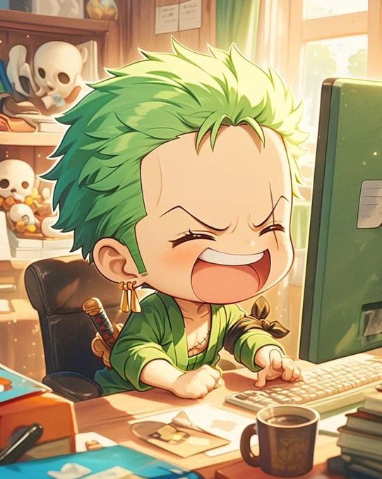 The image features a small cartoon character sitting at a desk with a computer monitor, keyboard, and mouse. The character appears to be smiling while using the computer, which suggests that they are enjoying their time working or playing games online. In addition to these elements, there is also a cup of coffee on the desk, indicating that the person might be spending some time working at this location.