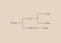 A simple decision tree diagram on a beige background: 'if you' branches to 'try' (which leads to either 'win' or 'lose') and 'don't try' (which leads to 'lose').