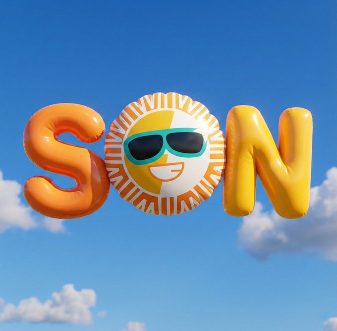 3D balloon-style letters spelling "SUN" float against a bright blue sky, with the "U" creatively replaced by a smiling sun wearing teal sunglasses, matching the post's celebration of SUN.io's community-driven governance and veSUN token voting power framework.