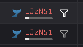A dark interface displays two identical user entries labeled "LJzN51," each accompanied by a blue bird icon, a partial progress bar, and a funnel-shaped symbol, likely representing users flagged in a blacklist or filtering system. This appears to be a list of accounts being targeted for blocking FOMO buyers of the $LMAO token, as referenced in the post.
