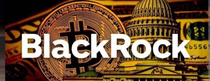 A banner displaying the BlackRock logo overlaid on imagery of Bitcoin and the U.S. Capitol building, suggesting a connection between the asset manager and cryptocurrency regulation.