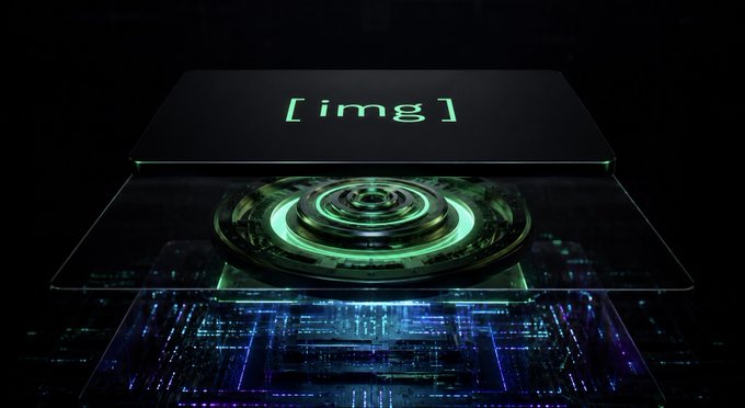 A futuristic glowing device displaying the text '[img]' on its top surface, featuring a green circular core and blue circuit-like patterns below.