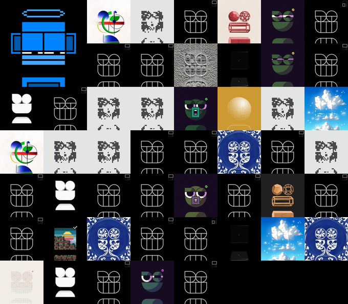 A collage of various images including cat-themed avatars, a 'YOU DIED' pixelated skull, abstract logos, and sky/cloud photos arranged in a grid pattern.