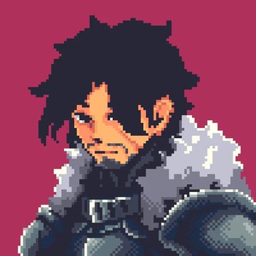 A pixel art portrait of a dark-haired character with a fur-collared coat against a pink background, paired with the cryptic message "Something is awakening. Keep your notis on"—suggesting an upcoming reveal or announcement, with the brooding character art reinforcing the mysterious, dramatic tone.