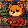A cartoon-style digital illustration of a Shiba Inu dog wearing a red hoodie and gold chains, posed against a graffiti-covered brick wall with the text "SCARY BONK" in green letters.