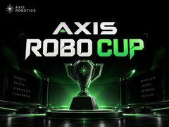 Promotional graphic for 'AXIS ROBOTICS' featuring the 'AXIS ROBO CUP' logo with a glowing trophy on a dark stage.