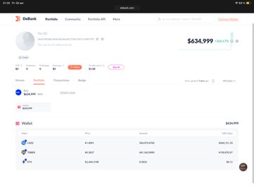 A screenshot of the Outbank banking app interface shows a portfolio total of '$634,999 +584.17%' and wallet holdings including BTC, HBAR, and SOL.
