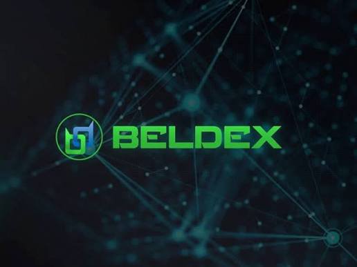 A digital graphic featuring the 'BELDEX' logo and name against a dark blue background with interconnected nodes and lines, suggesting a blockchain or cryptocurrency network.