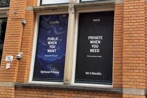 The image shows a brick building with two large windows, each displaying an advertisement for a privacy service called "ZEC". One window has a blue advertisement that reads "Public when you want privacy", while the other window features a black advertisement stating "For Libecom". The text on both advertisements emphasizes the importance of privacy and security in today's digital age.

The post about ZEC is titled "ZEC" and is written in white, which stands out against the brown background of the image. It appears to be an advertisement for a privacy service that could potentially help protect users' personal information online.