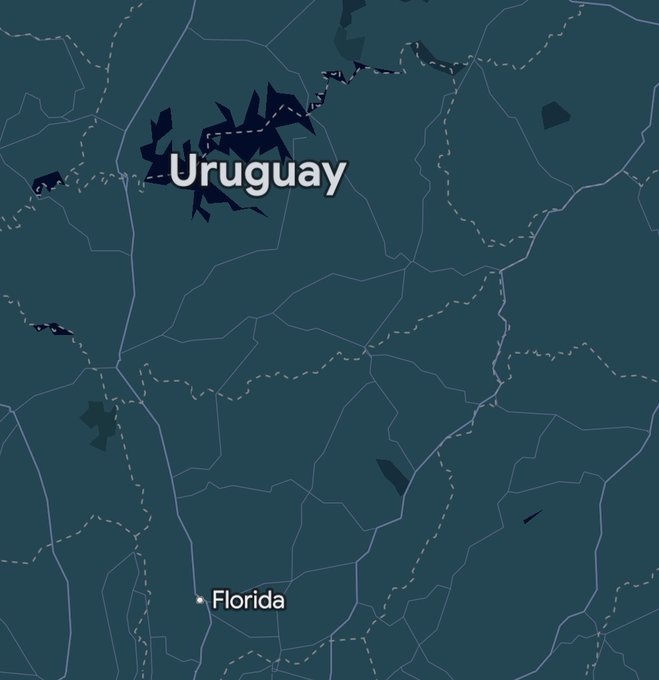 A dark teal map shows the location of Uruguay, with the capital city Florida labeled in the southern region of the country.