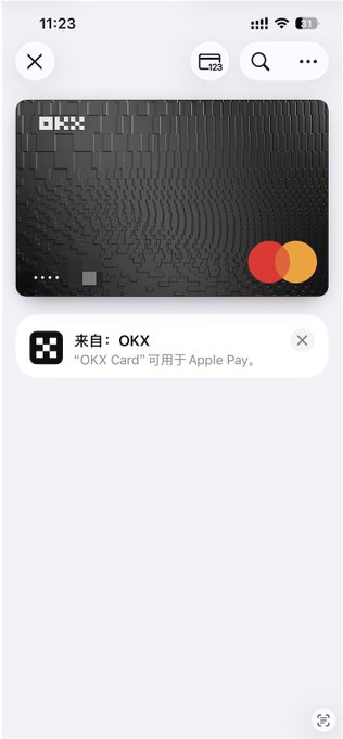 A screenshot showing a digital "OKX Card" with the Mastercard logo (displayed as red and yellow overlapping circles), issued by OKX and usable with Apple Pay. The image relates to the user's success in getting approved for the OKX Europe U card using a German IP, phone number, Chinese passport, and N26 statement.