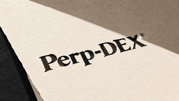 A stylized image showing the text 'Perp-DEX®' embossed on textured paper or cardstock.