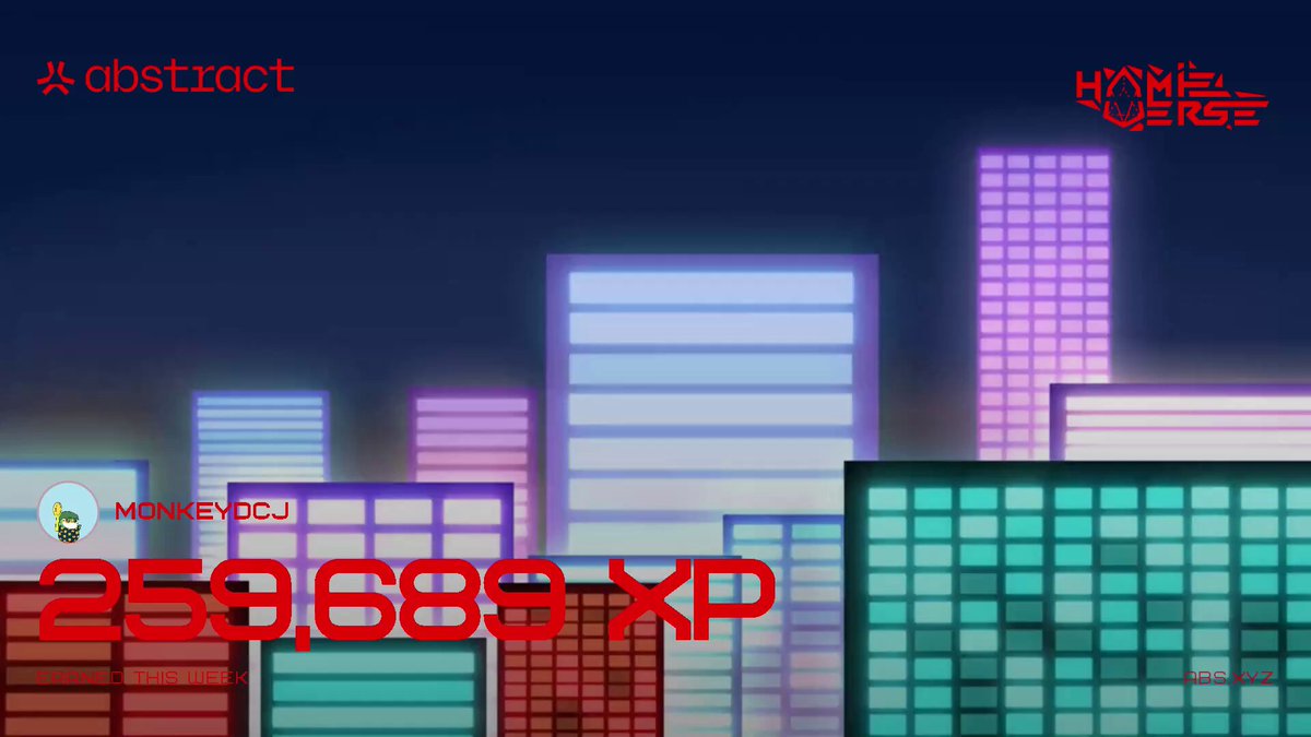 The image features a cityscape with tall buildings of various colors, including red, blue, green, and purple. The sky above the city has a dark blue hue, creating an urban atmosphere. In the bottom right corner of the image, there is text that reads "Gmabs and happy @AbstractChain XP day! this week I decided to prepare my XP card on @hamieverse ( xp.hamieverse.com) You should definitely check it out, who knows, maybe you'll grab the reward!". The cityscape serves as a backdrop for the post's title, which is written in red text against a dark blue sky background.