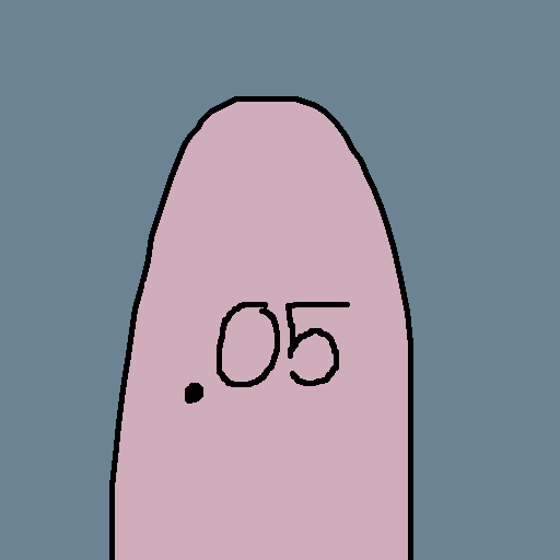 A digital illustration of a pink finger with the text ".05" drawn on it against a blue background.