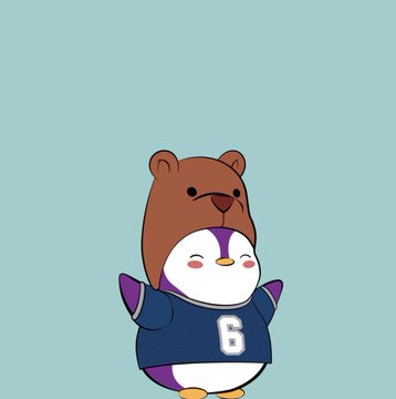A simple cartoon illustration shows a small white bird wearing a bear hoodie and a blue jersey with the number '6', set against a solid light teal background.