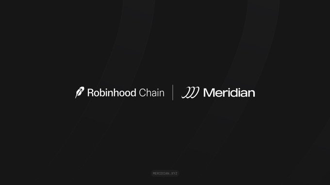 A dark graphic displaying the logos 'Robinhood Chain' and 'Meridian' separated by a vertical line, with a small 'MERIDIAN.SVG' label at the bottom.