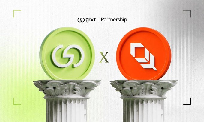 The image features two coins, one green and one orange, placed atop a column or pillar. The text "grvt partnership" is written above the coins, while "x" and "yield" are also present in the image. The phrase "focus on what is in the image and how it relates to the post" suggests that the image may be related to a discussion about cryptocurrency trading platforms or exchanges.

The coins appear to represent different types of exchanges or platforms, with one coin symbolizing a traditional exchange like TradFi (Trading Financial Instrument) and the other representing DeFi (Decentralized Financing). The phrase "No brokers No giving up custody No fragmented platforms" implies that these platforms are designed to provide a more transparent and user-friendly experience compared to traditional exchanges.