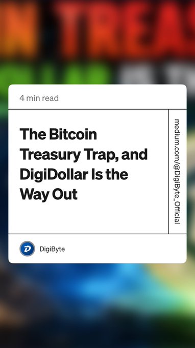 The image shows a screenshot of an app called "digibuye" with a message about Bitcoin, Treasury Trap, and DigiDollar being the way out. The text is written in white against a black background, making it stand out clearly. The app's name is displayed at the top left corner, while the main content is located below that area.