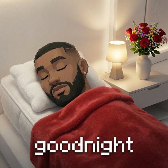 Goodnight meme featuring a cartoon man sleeping in bed with a red blanket, a bedside lamp, and a vase of flowers, with "goodnight" written in pixel-style text at the bottom—matching the post's bedtime farewell to mutuals from BeldexCoin.