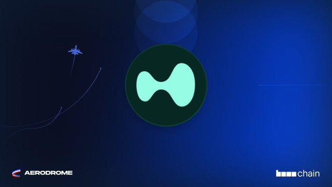 Promotional graphic for Aerodrome on Base chain, featuring a circular logo with an infinity-style symbol on a dark blue background.